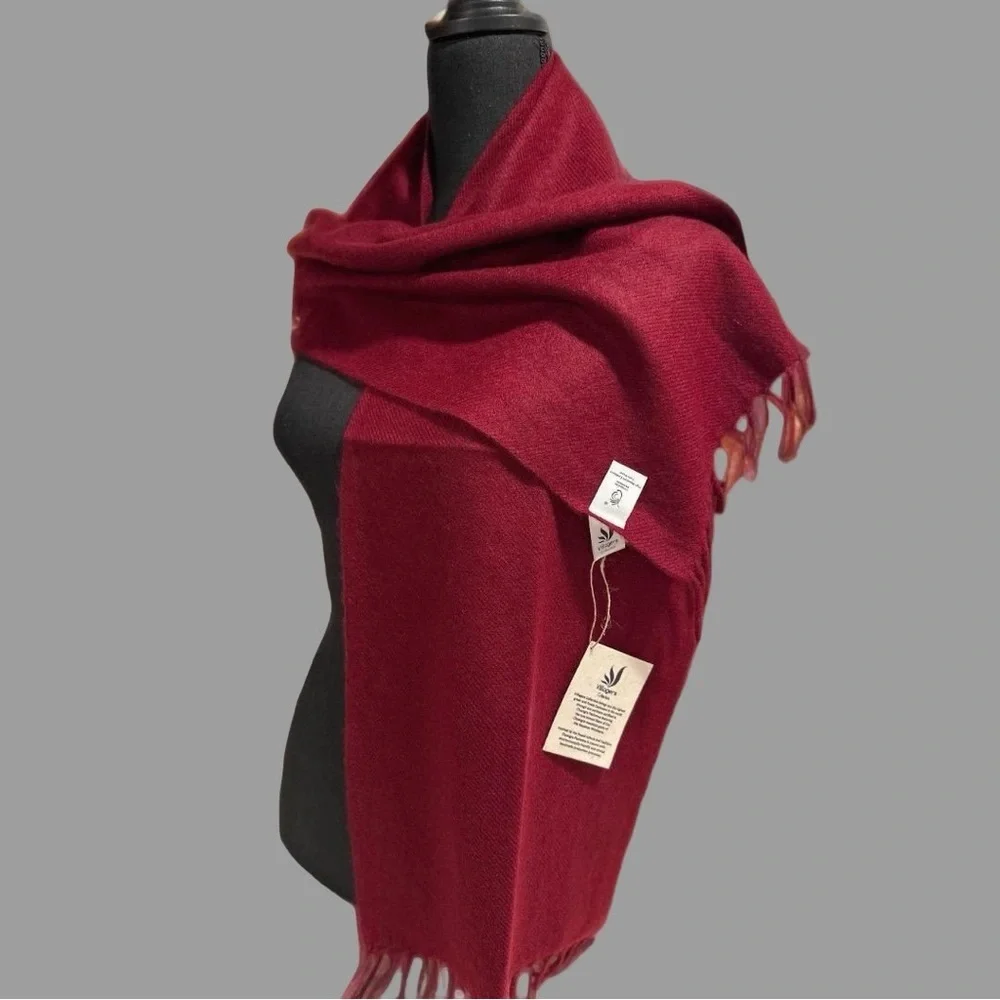 NWT Chyangra Pashmina 100% Pure 4-Ply Cashmere Scarf Handmade Nepal COA-WINE RED